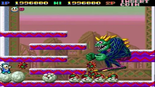 Primer jefe final de Snow Bros en la versión de recreativa