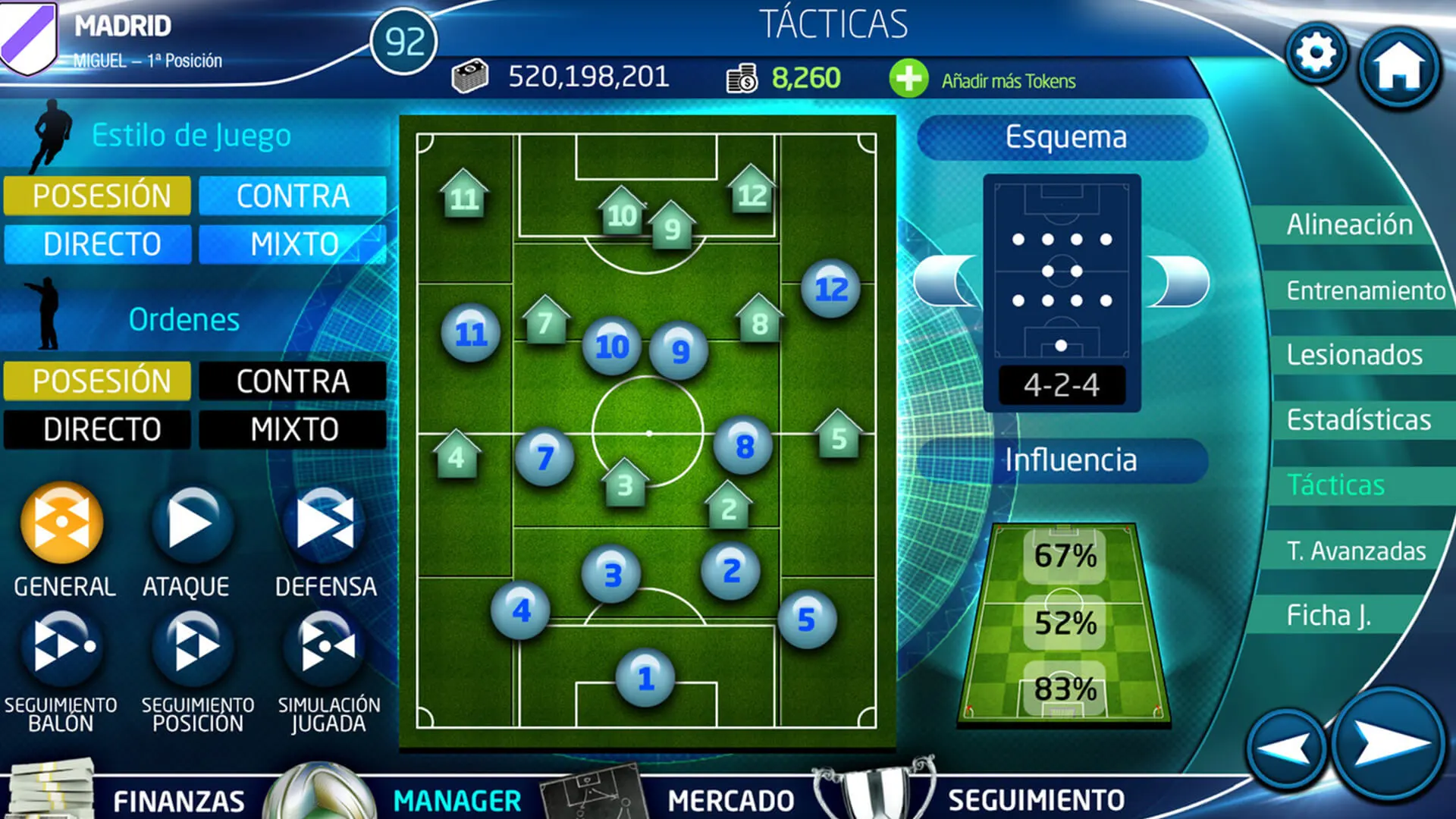 Alineación en PC Fútbol